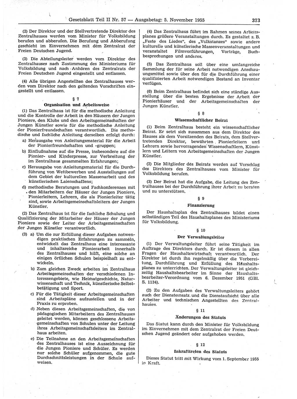 Gesetzblatt (GBl.) der Deutschen Demokratischen Republik (DDR) Teil ⅠⅠ 1955, Seite 373 (GBl. DDR ⅠⅠ 1955, S. 373)