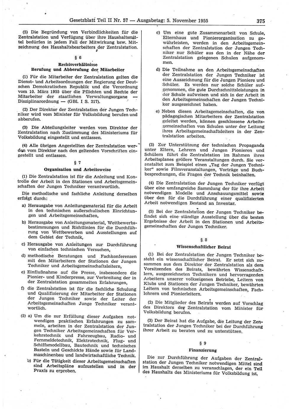 Gesetzblatt (GBl.) der Deutschen Demokratischen Republik (DDR) Teil ⅠⅠ 1955, Seite 375 (GBl. DDR ⅠⅠ 1955, S. 375)