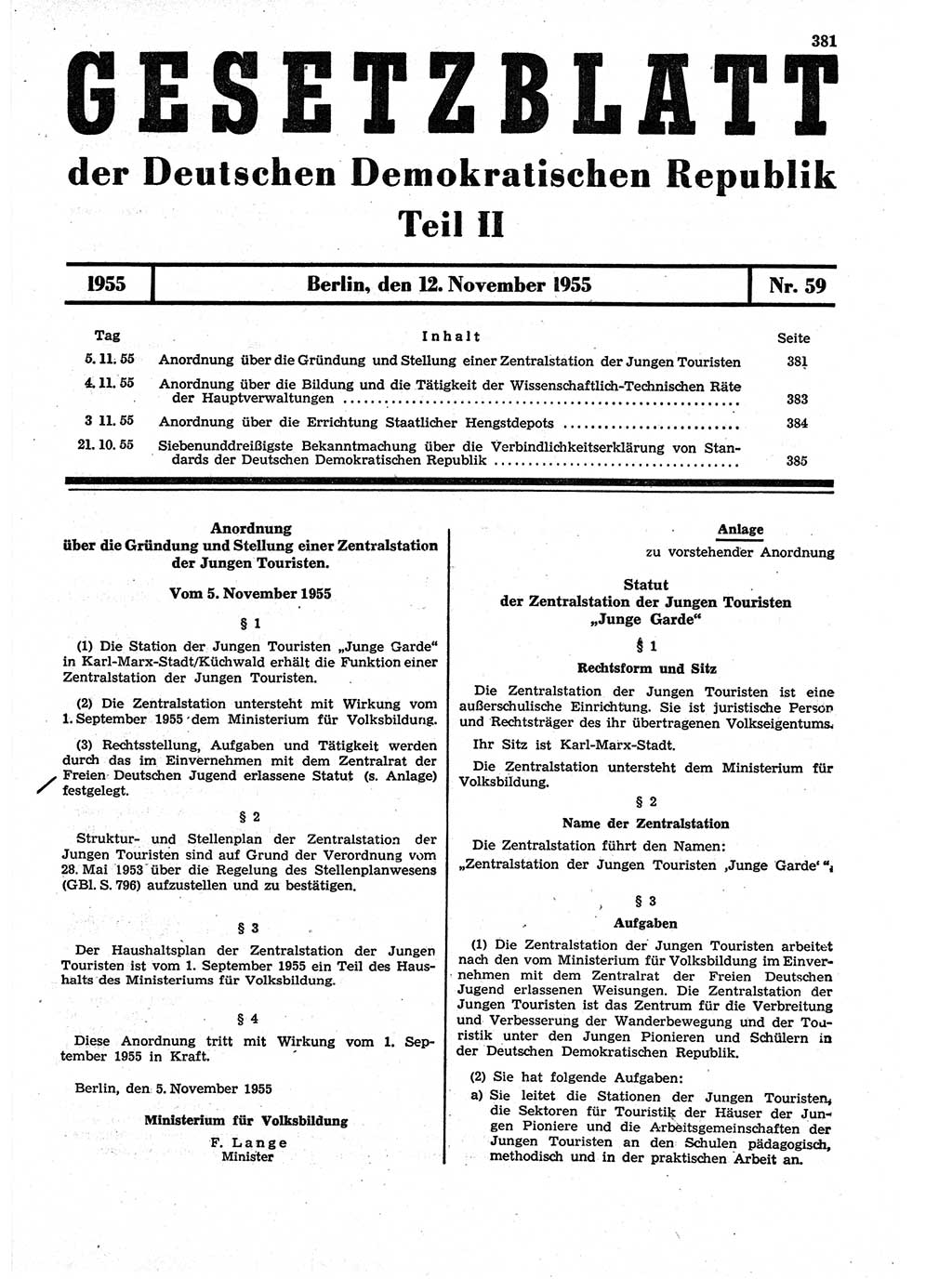 Gesetzblatt (GBl.) der Deutschen Demokratischen Republik (DDR) Teil â… â… 1955, Seite 381 (GBl. DDR â… â… 1955, S. 381)