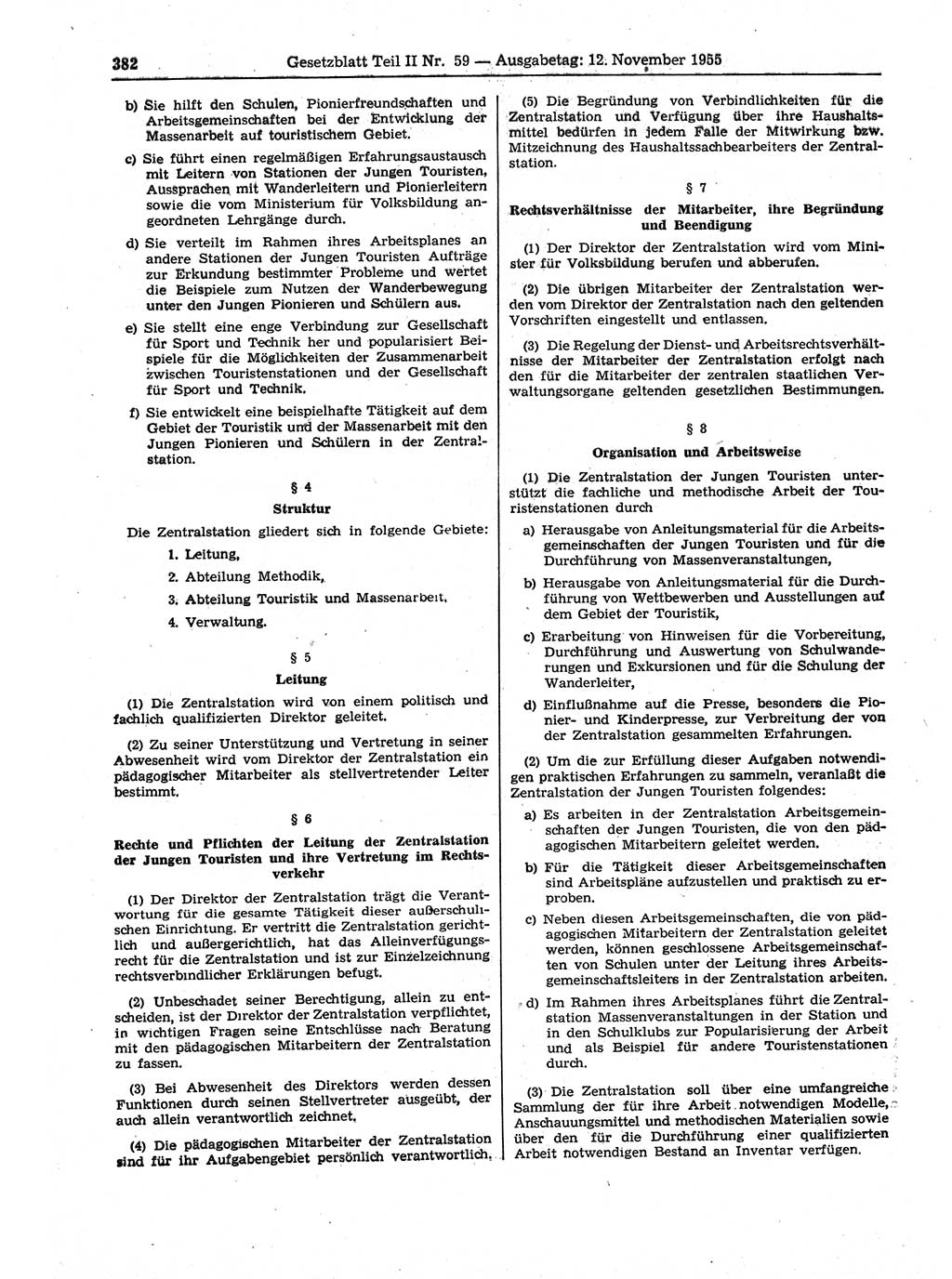 Gesetzblatt (GBl.) der Deutschen Demokratischen Republik (DDR) Teil ⅠⅠ 1955, Seite 382 (GBl. DDR ⅠⅠ 1955, S. 382)