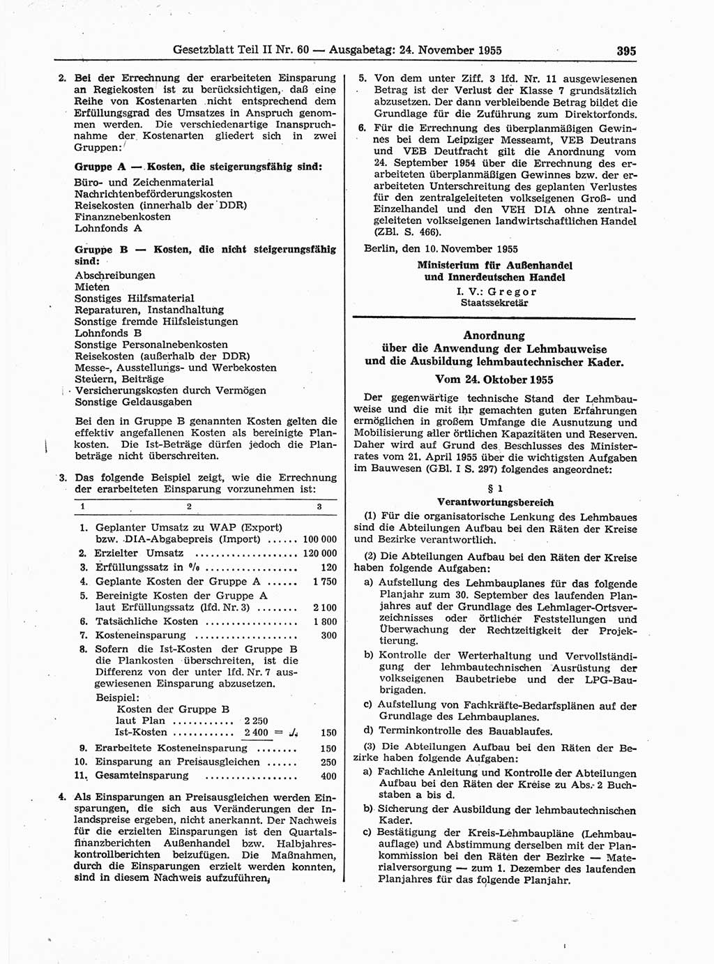 Gesetzblatt (GBl.) der Deutschen Demokratischen Republik (DDR) Teil ⅠⅠ 1955, Seite 395 (GBl. DDR ⅠⅠ 1955, S. 395)