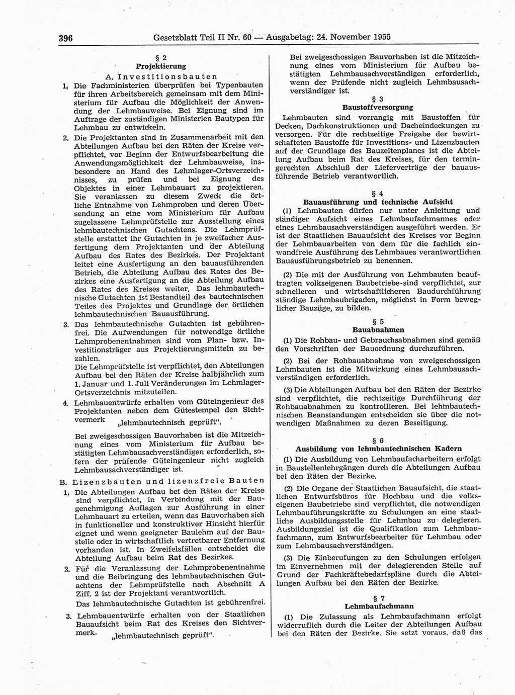 Gesetzblatt (GBl.) der Deutschen Demokratischen Republik (DDR) Teil ⅠⅠ 1955, Seite 396 (GBl. DDR ⅠⅠ 1955, S. 396)