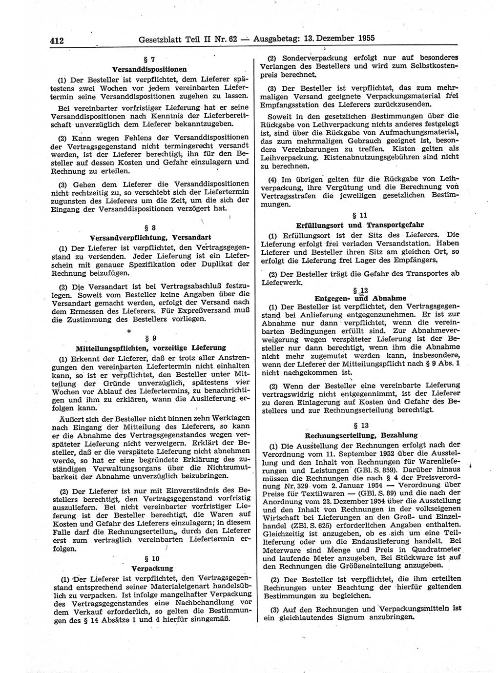 Gesetzblatt (GBl.) der Deutschen Demokratischen Republik (DDR) Teil ⅠⅠ 1955, Seite 412 (GBl. DDR ⅠⅠ 1955, S. 412)