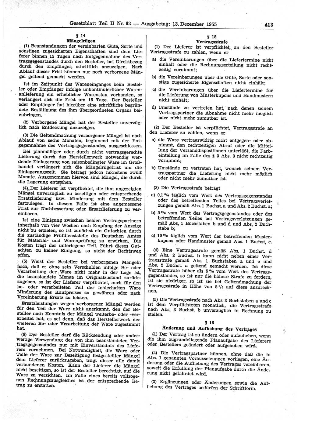 Gesetzblatt (GBl.) der Deutschen Demokratischen Republik (DDR) Teil ⅠⅠ 1955, Seite 413 (GBl. DDR ⅠⅠ 1955, S. 413)