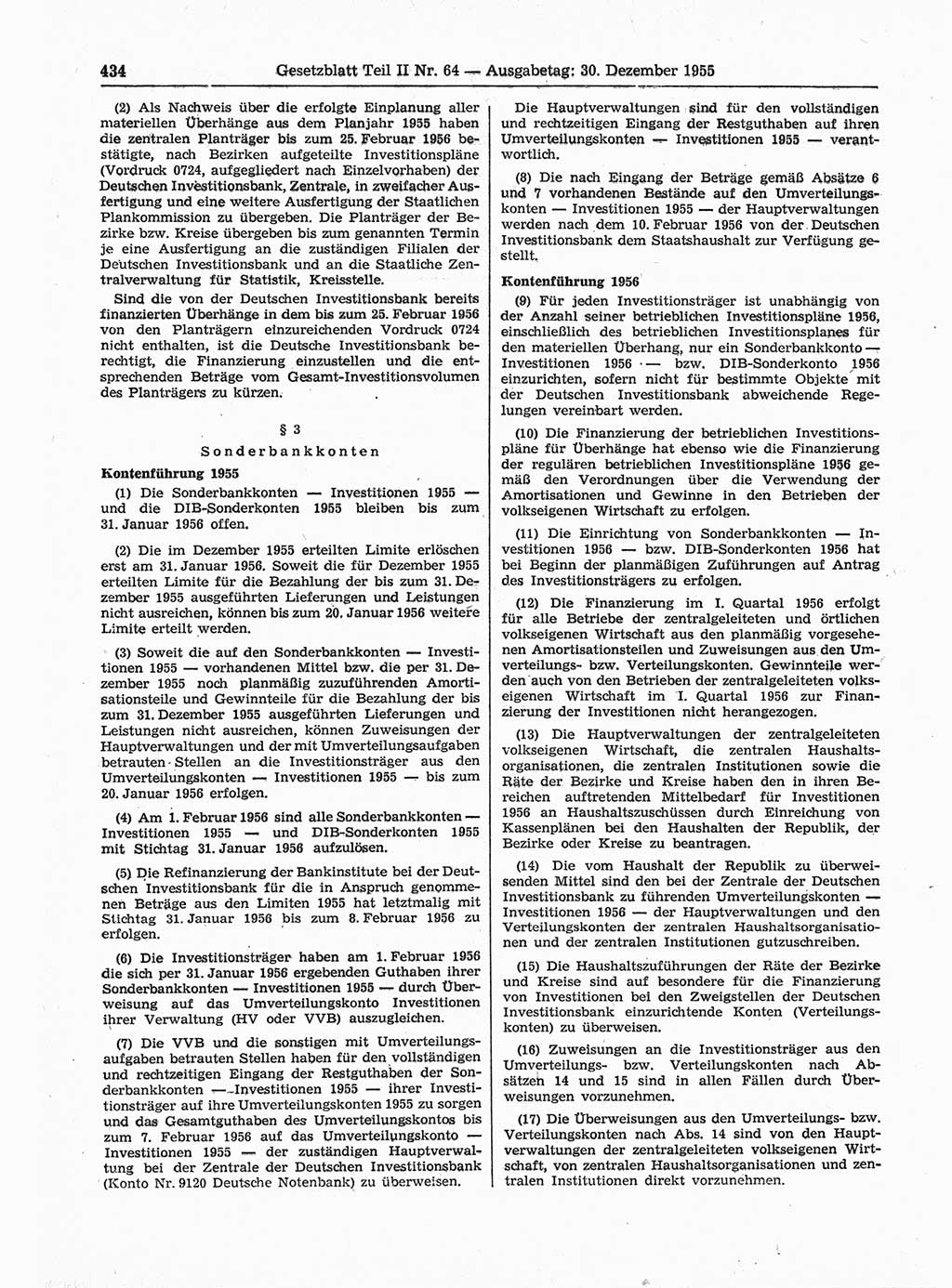 Gesetzblatt (GBl.) der Deutschen Demokratischen Republik (DDR) Teil ⅠⅠ 1955, Seite 434 (GBl. DDR ⅠⅠ 1955, S. 434)