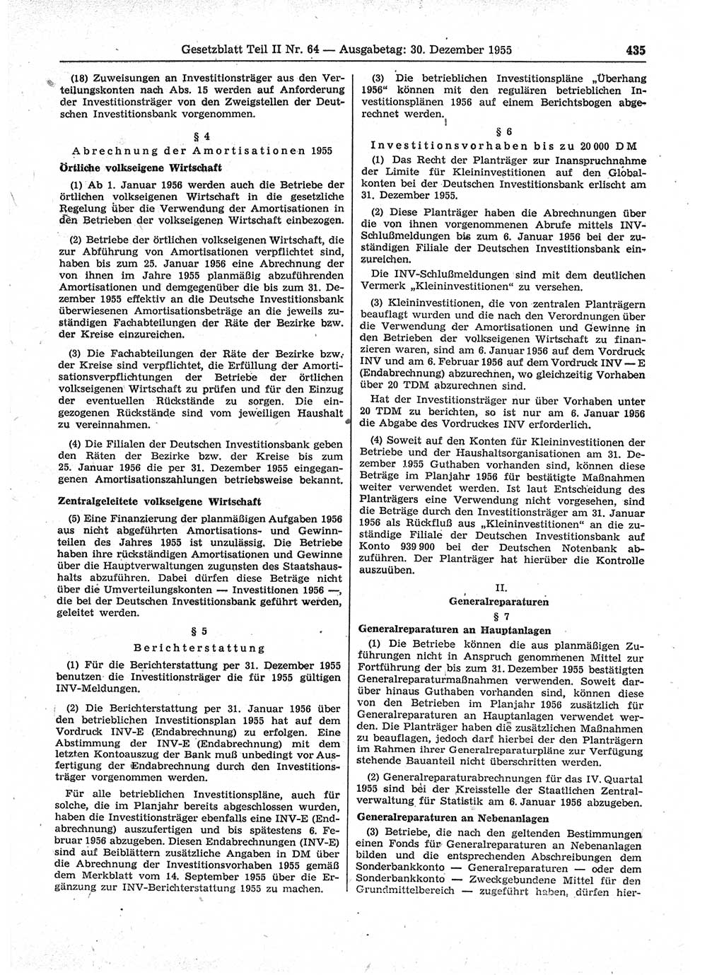 Gesetzblatt (GBl.) der Deutschen Demokratischen Republik (DDR) Teil ⅠⅠ 1955, Seite 435 (GBl. DDR ⅠⅠ 1955, S. 435)