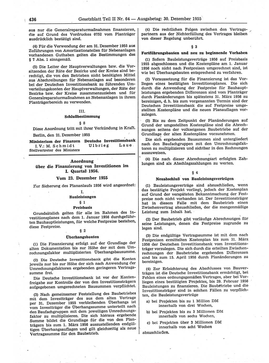 Gesetzblatt (GBl.) der Deutschen Demokratischen Republik (DDR) Teil ⅠⅠ 1955, Seite 436 (GBl. DDR ⅠⅠ 1955, S. 436)