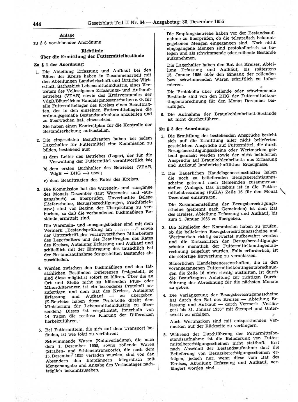 Gesetzblatt (GBl.) der Deutschen Demokratischen Republik (DDR) Teil ⅠⅠ 1955, Seite 444 (GBl. DDR ⅠⅠ 1955, S. 444)