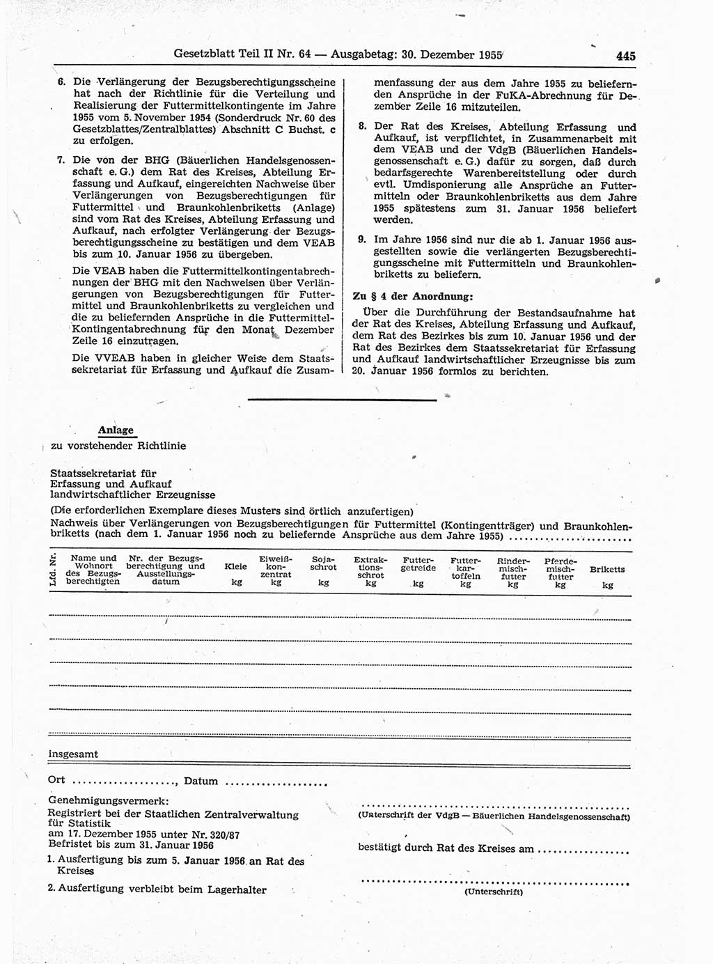 Gesetzblatt (GBl.) der Deutschen Demokratischen Republik (DDR) Teil ⅠⅠ 1955, Seite 445 (GBl. DDR ⅠⅠ 1955, S. 445)