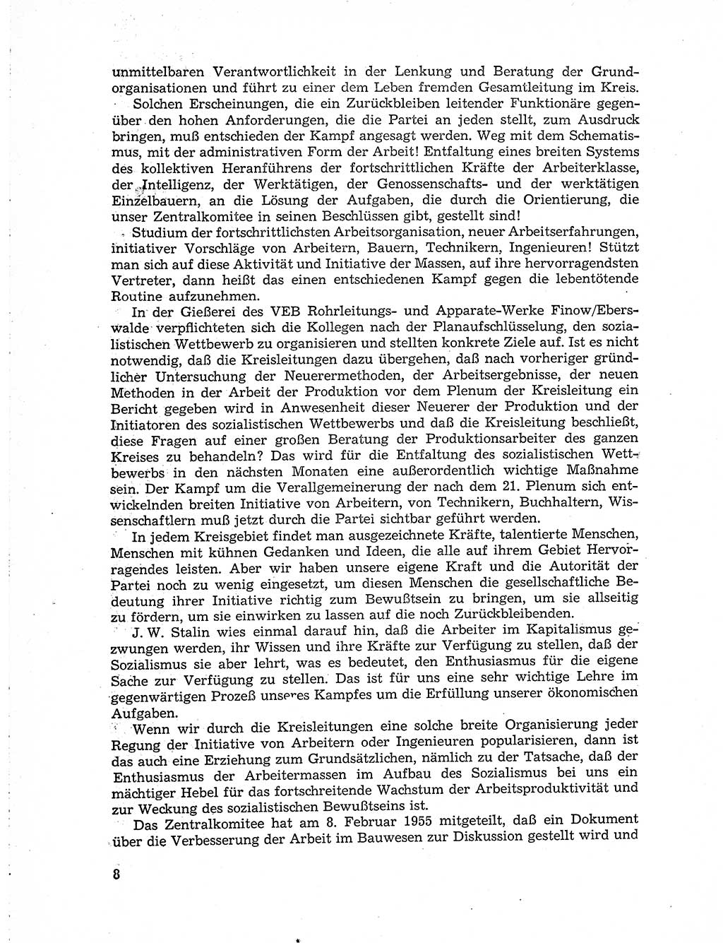 Neuer Weg (NW), Organ des Zentralkomitees (ZK) der SED (Sozialistische Einheitspartei Deutschlands) für Fragen des Parteiaufbaus und des Parteilebens, 10. Jahrgang [Deutsche Demokratische Republik (DDR)] 1955, Seite 8 (NW ZK SED DDR 1955, S. 8)