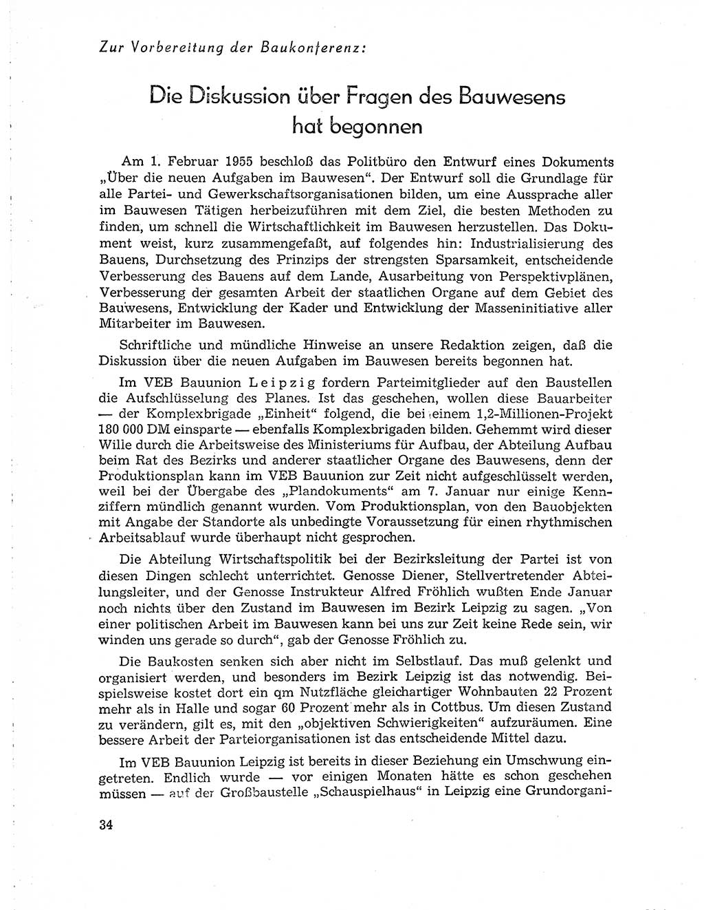 Neuer Weg (NW), Organ des Zentralkomitees (ZK) der SED (Sozialistische Einheitspartei Deutschlands) für Fragen des Parteiaufbaus und des Parteilebens, 10. Jahrgang [Deutsche Demokratische Republik (DDR)] 1955, Seite 34 (NW ZK SED DDR 1955, S. 34)