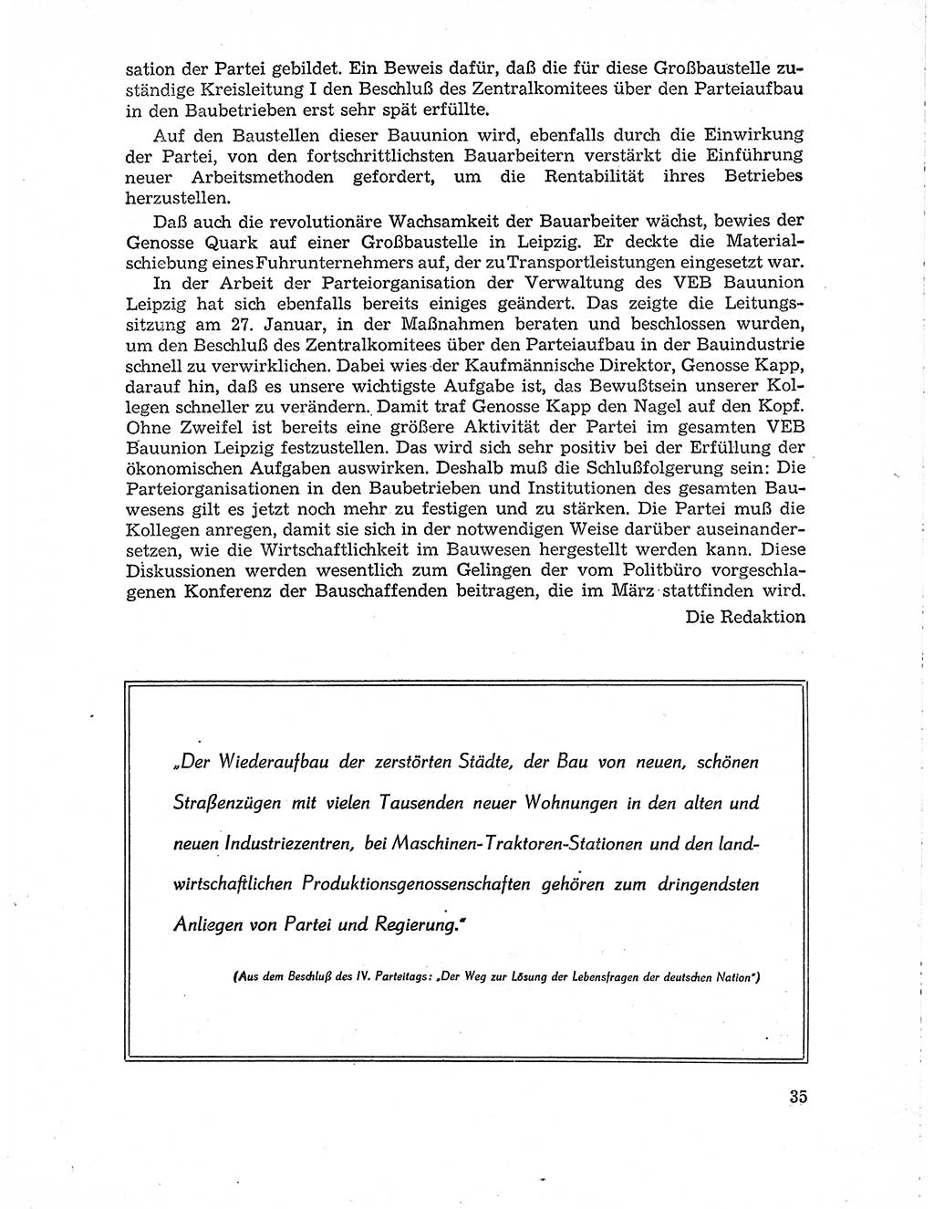 Neuer Weg (NW), Organ des Zentralkomitees (ZK) der SED (Sozialistische Einheitspartei Deutschlands) für Fragen des Parteiaufbaus und des Parteilebens, 10. Jahrgang [Deutsche Demokratische Republik (DDR)] 1955, Seite 35 (NW ZK SED DDR 1955, S. 35)