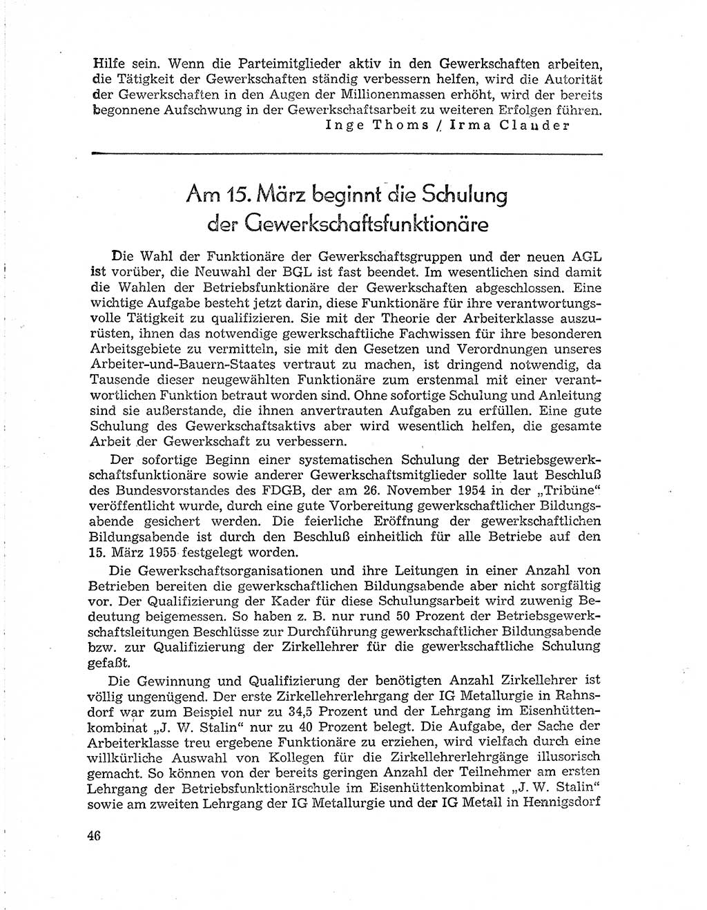 Neuer Weg (NW), Organ des Zentralkomitees (ZK) der SED (Sozialistische Einheitspartei Deutschlands) für Fragen des Parteiaufbaus und des Parteilebens, 10. Jahrgang [Deutsche Demokratische Republik (DDR)] 1955, Seite 46 (NW ZK SED DDR 1955, S. 46)