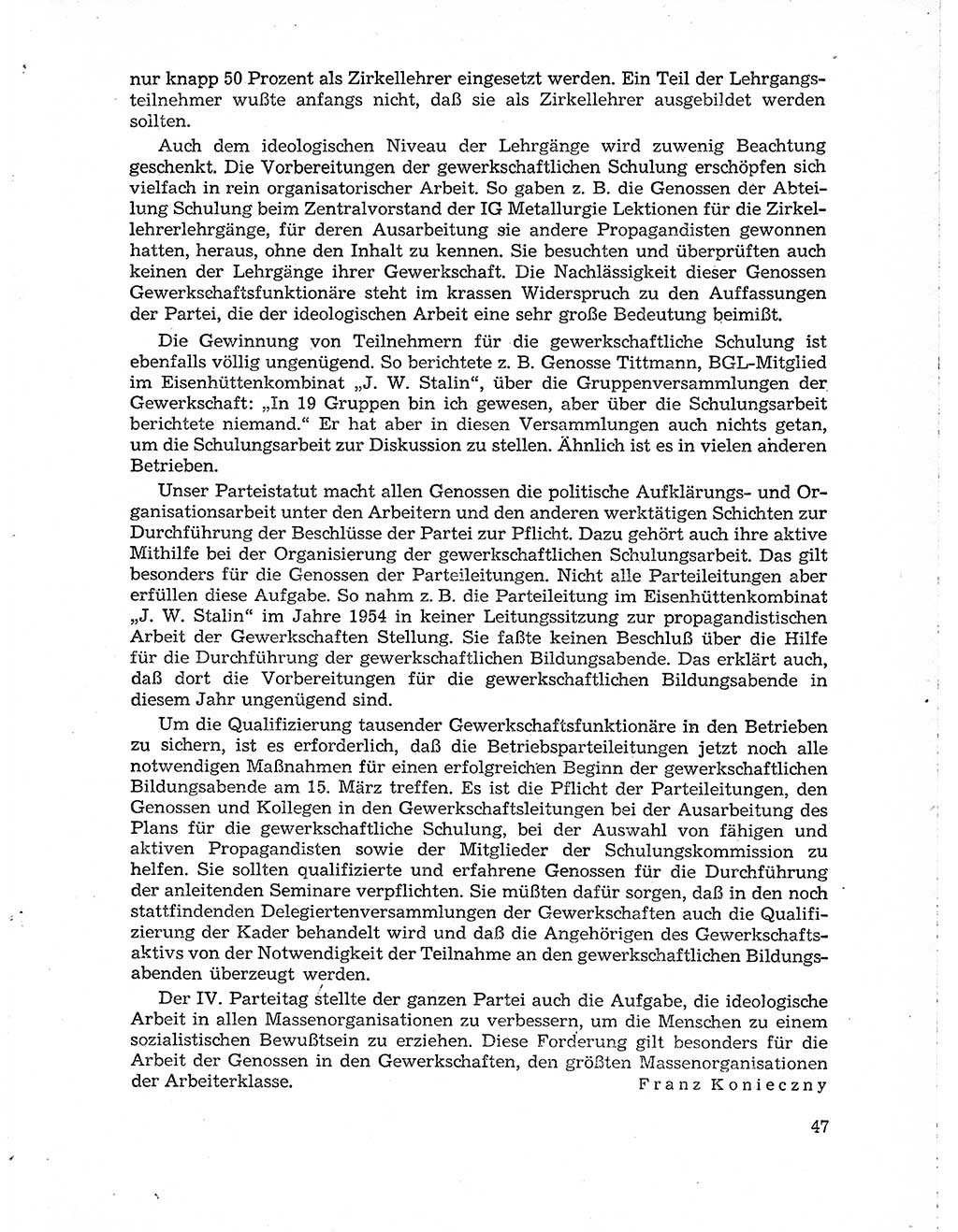 Neuer Weg (NW), Organ des Zentralkomitees (ZK) der SED (Sozialistische Einheitspartei Deutschlands) für Fragen des Parteiaufbaus und des Parteilebens, 10. Jahrgang [Deutsche Demokratische Republik (DDR)] 1955, Seite 47 (NW ZK SED DDR 1955, S. 47)