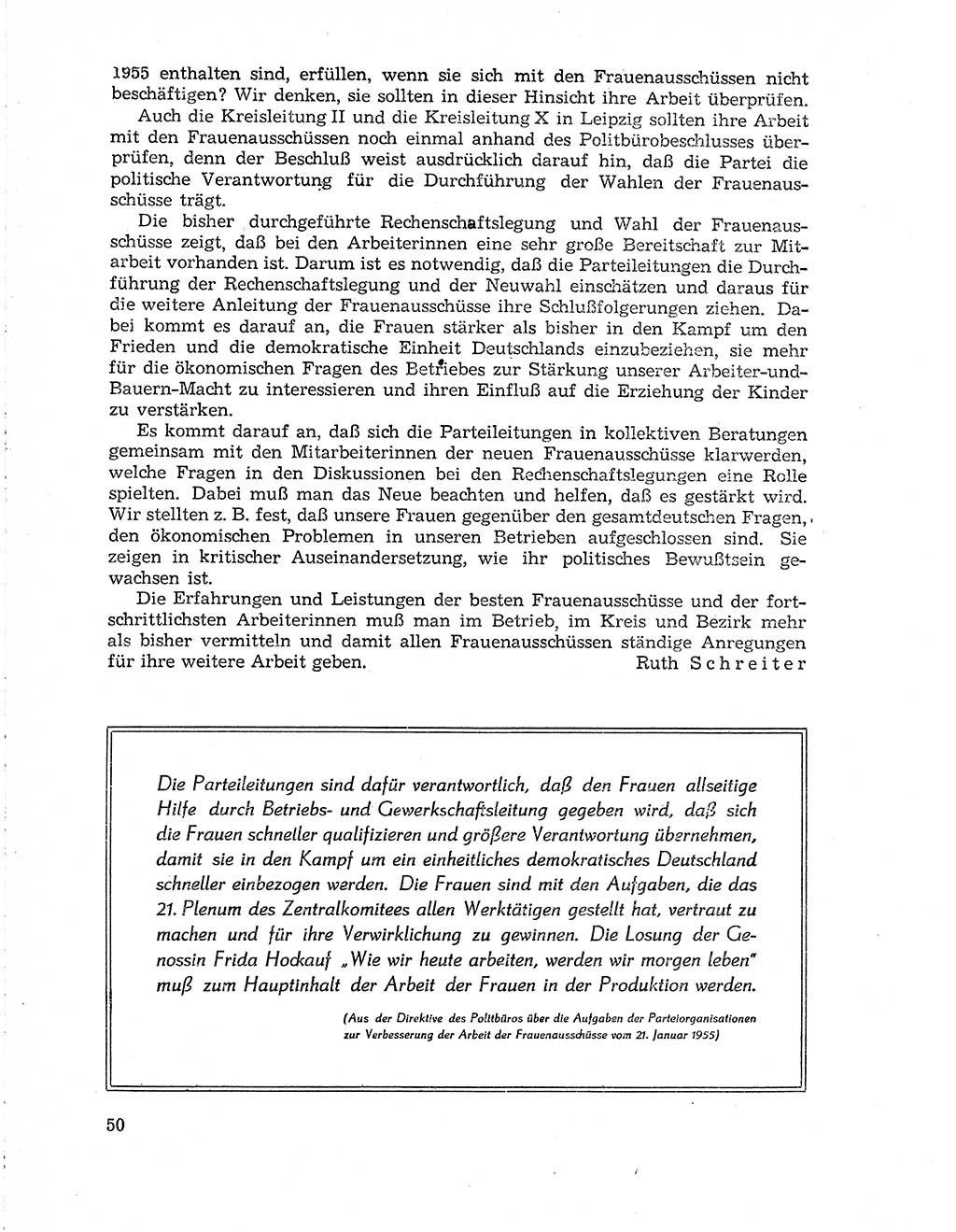 Neuer Weg (NW), Organ des Zentralkomitees (ZK) der SED (Sozialistische Einheitspartei Deutschlands) für Fragen des Parteiaufbaus und des Parteilebens, 10. Jahrgang [Deutsche Demokratische Republik (DDR)] 1955, Seite 50 (NW ZK SED DDR 1955, S. 50)