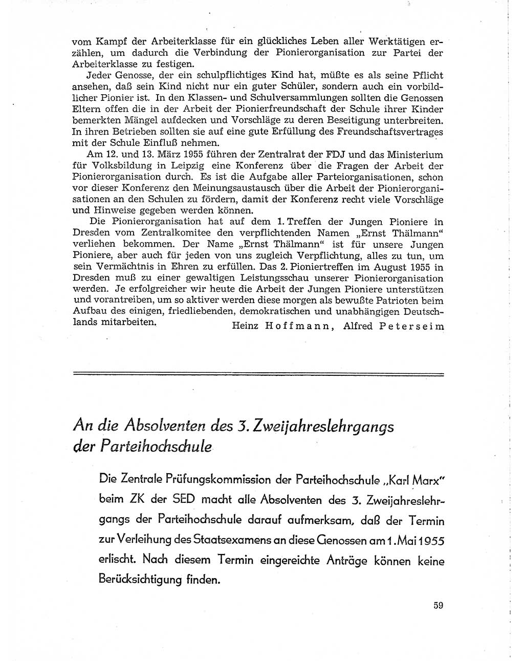 Neuer Weg (NW), Organ des Zentralkomitees (ZK) der SED (Sozialistische Einheitspartei Deutschlands) für Fragen des Parteiaufbaus und des Parteilebens, 10. Jahrgang [Deutsche Demokratische Republik (DDR)] 1955, Seite 59 (NW ZK SED DDR 1955, S. 59)