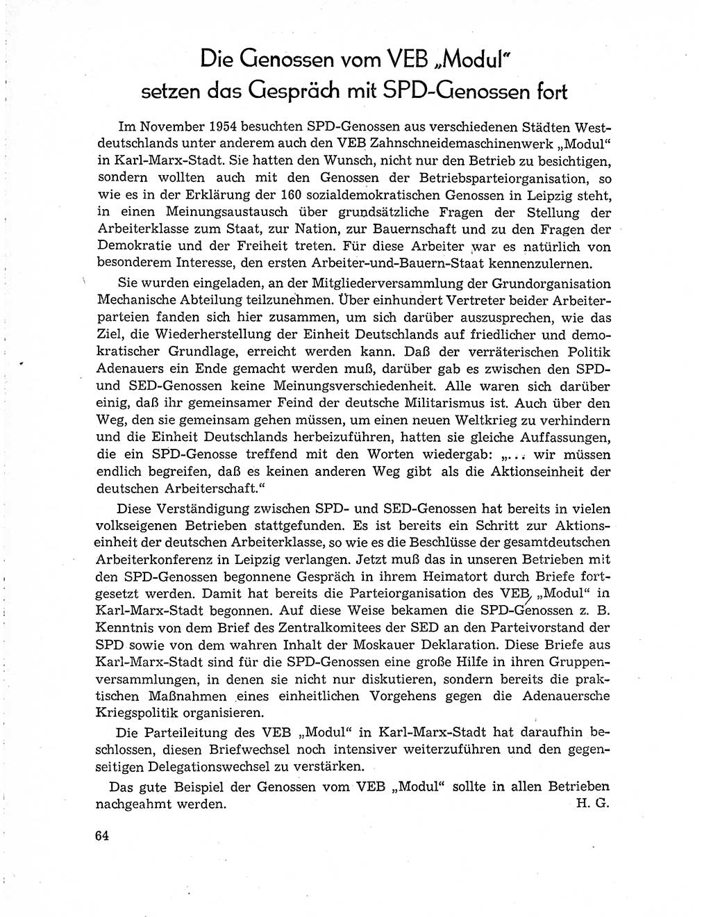 Neuer Weg (NW), Organ des Zentralkomitees (ZK) der SED (Sozialistische Einheitspartei Deutschlands) fÃ¼r Fragen des Parteiaufbaus und des Parteilebens, 10. Jahrgang [Deutsche Demokratische Republik (DDR)] 1955, Seite 64 (NW ZK SED DDR 1955, S. 64)