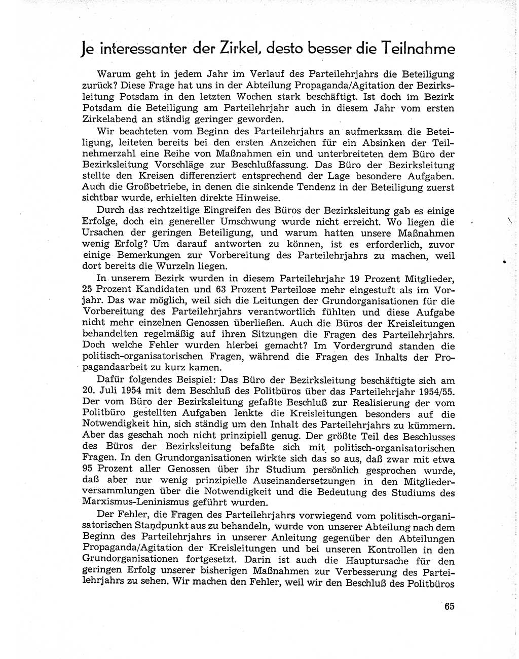 Neuer Weg (NW), Organ des Zentralkomitees (ZK) der SED (Sozialistische Einheitspartei Deutschlands) für Fragen des Parteiaufbaus und des Parteilebens, 10. Jahrgang [Deutsche Demokratische Republik (DDR)] 1955, Seite 65 (NW ZK SED DDR 1955, S. 65)