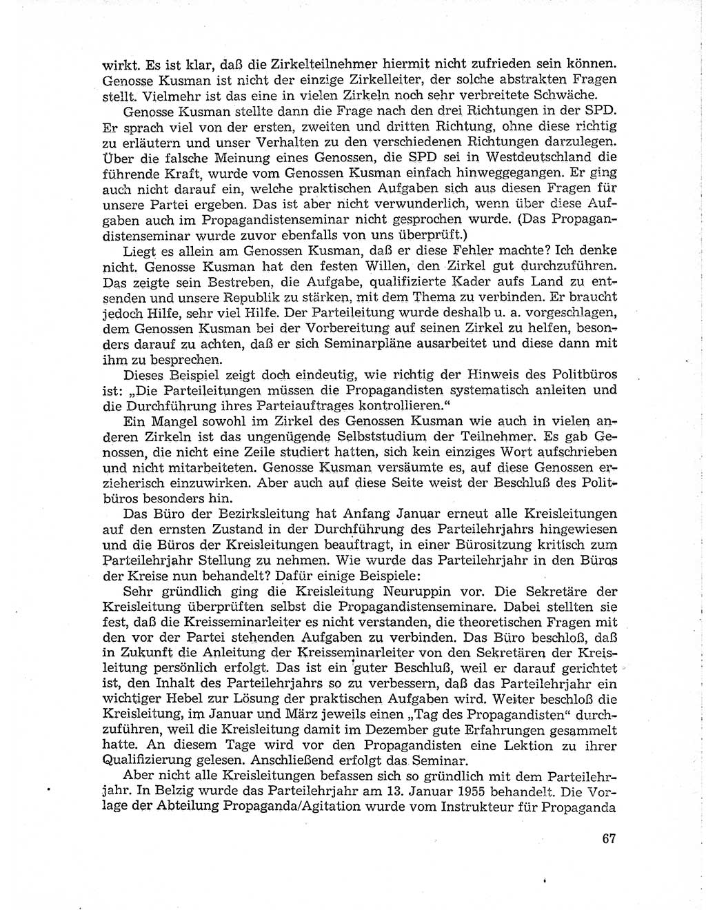 Neuer Weg (NW), Organ des Zentralkomitees (ZK) der SED (Sozialistische Einheitspartei Deutschlands) für Fragen des Parteiaufbaus und des Parteilebens, 10. Jahrgang [Deutsche Demokratische Republik (DDR)] 1955, Seite 67 (NW ZK SED DDR 1955, S. 67)