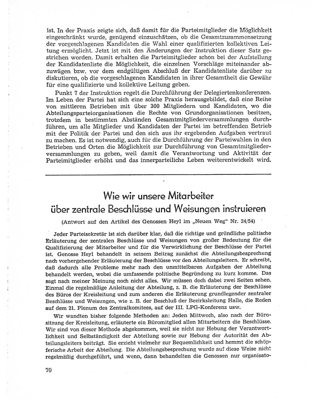 Neuer Weg (NW), Organ des Zentralkomitees (ZK) der SED (Sozialistische Einheitspartei Deutschlands) für Fragen des Parteiaufbaus und des Parteilebens, 10. Jahrgang [Deutsche Demokratische Republik (DDR)] 1955, Seite 70 (NW ZK SED DDR 1955, S. 70)