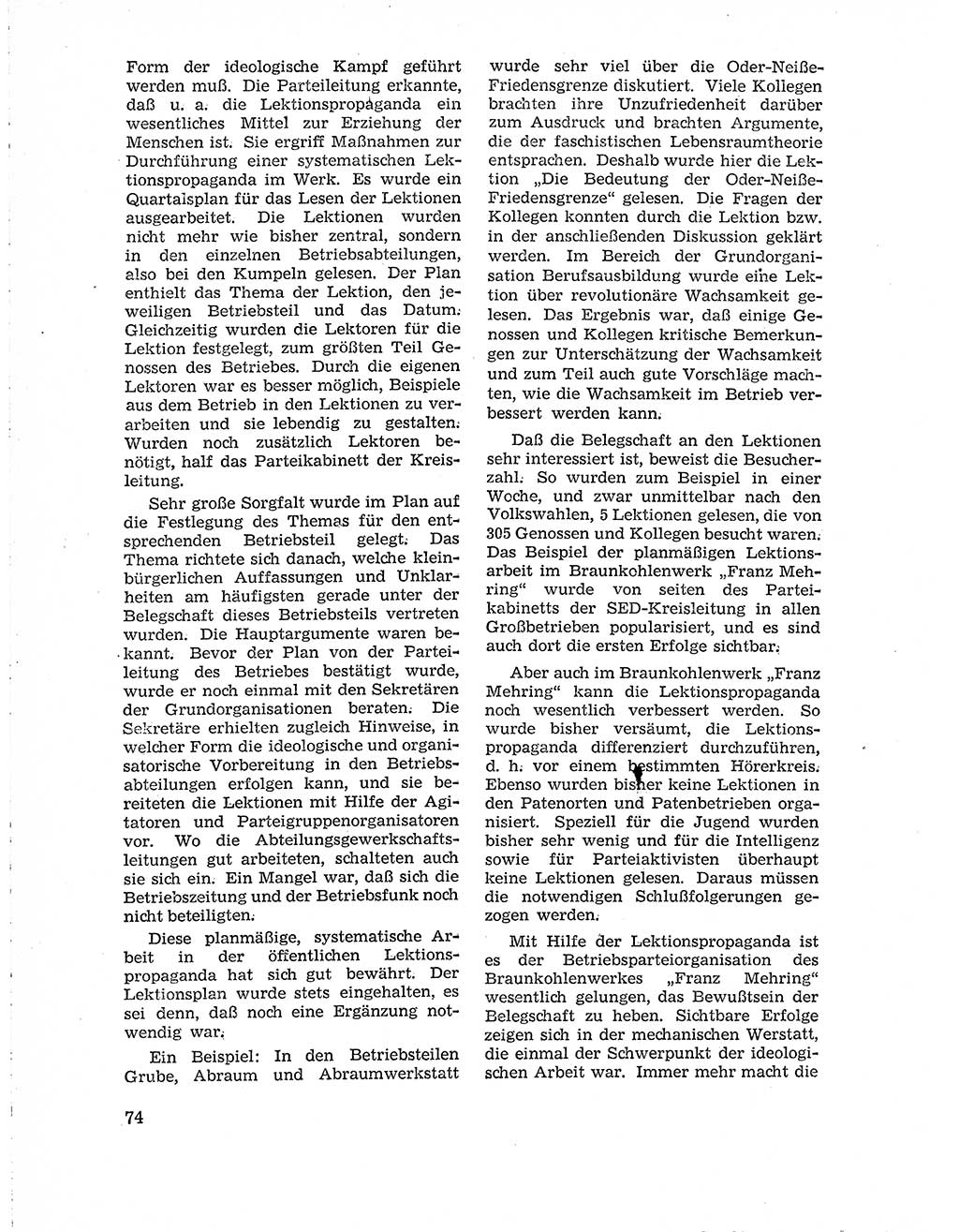 Neuer Weg (NW), Organ des Zentralkomitees (ZK) der SED (Sozialistische Einheitspartei Deutschlands) für Fragen des Parteiaufbaus und des Parteilebens, 10. Jahrgang [Deutsche Demokratische Republik (DDR)] 1955, Seite 74 (NW ZK SED DDR 1955, S. 74)