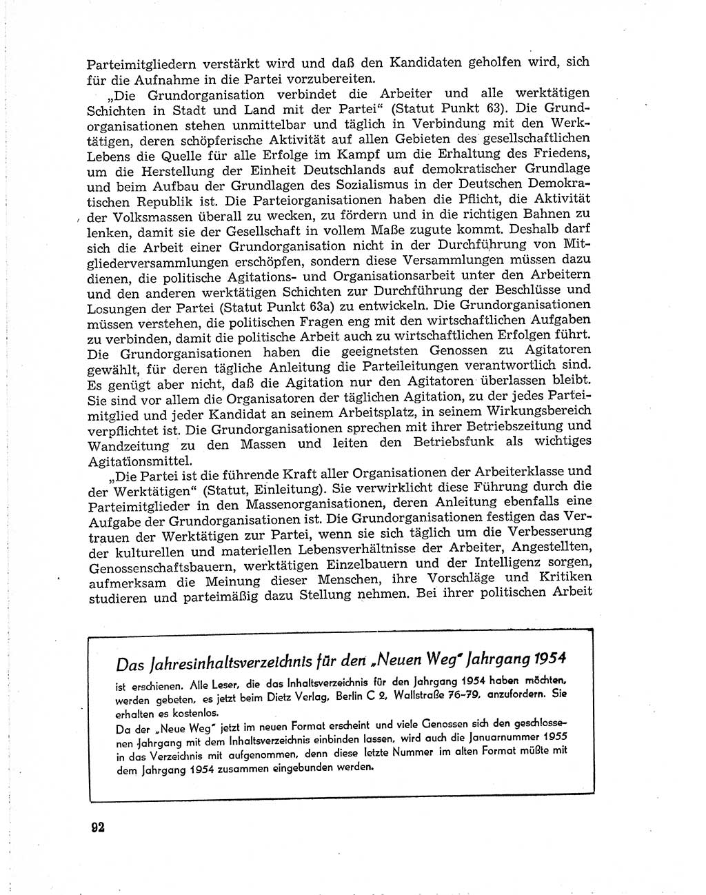 Neuer Weg (NW), Organ des Zentralkomitees (ZK) der SED (Sozialistische Einheitspartei Deutschlands) für Fragen des Parteiaufbaus und des Parteilebens, 10. Jahrgang [Deutsche Demokratische Republik (DDR)] 1955, Seite 92 (NW ZK SED DDR 1955, S. 92)