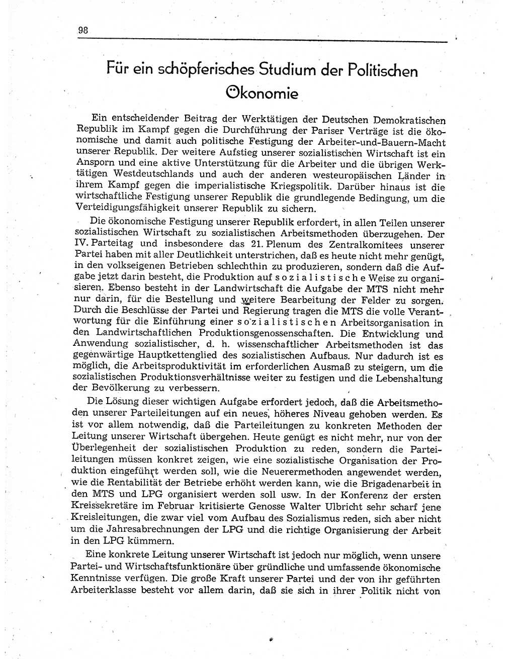 Neuer Weg (NW), Organ des Zentralkomitees (ZK) der SED (Sozialistische Einheitspartei Deutschlands) für Fragen des Parteiaufbaus und des Parteilebens, 10. Jahrgang [Deutsche Demokratische Republik (DDR)] 1955, Seite 98 (NW ZK SED DDR 1955, S. 98)