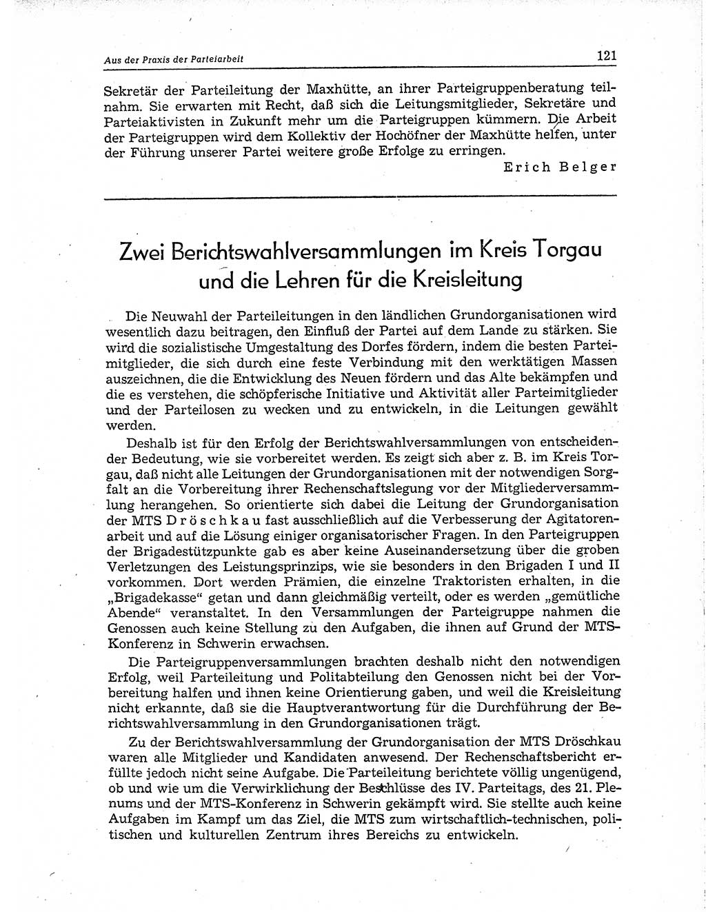 Neuer Weg (NW), Organ des Zentralkomitees (ZK) der SED (Sozialistische Einheitspartei Deutschlands) für Fragen des Parteiaufbaus und des Parteilebens, 10. Jahrgang [Deutsche Demokratische Republik (DDR)] 1955, Seite 121 (NW ZK SED DDR 1955, S. 121)