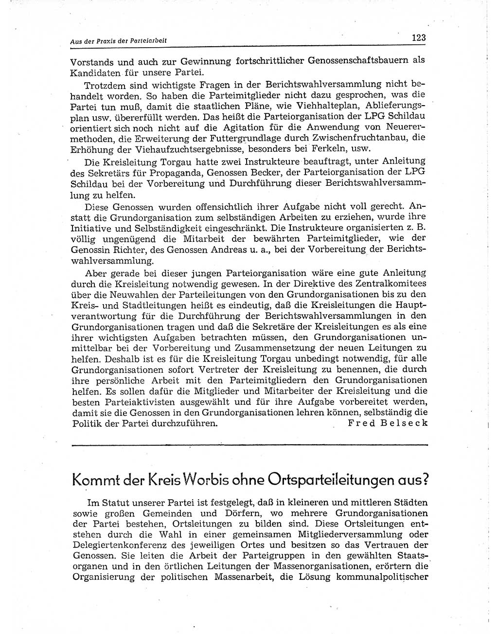 Neuer Weg (NW), Organ des Zentralkomitees (ZK) der SED (Sozialistische Einheitspartei Deutschlands) für Fragen des Parteiaufbaus und des Parteilebens, 10. Jahrgang [Deutsche Demokratische Republik (DDR)] 1955, Seite 123 (NW ZK SED DDR 1955, S. 123)
