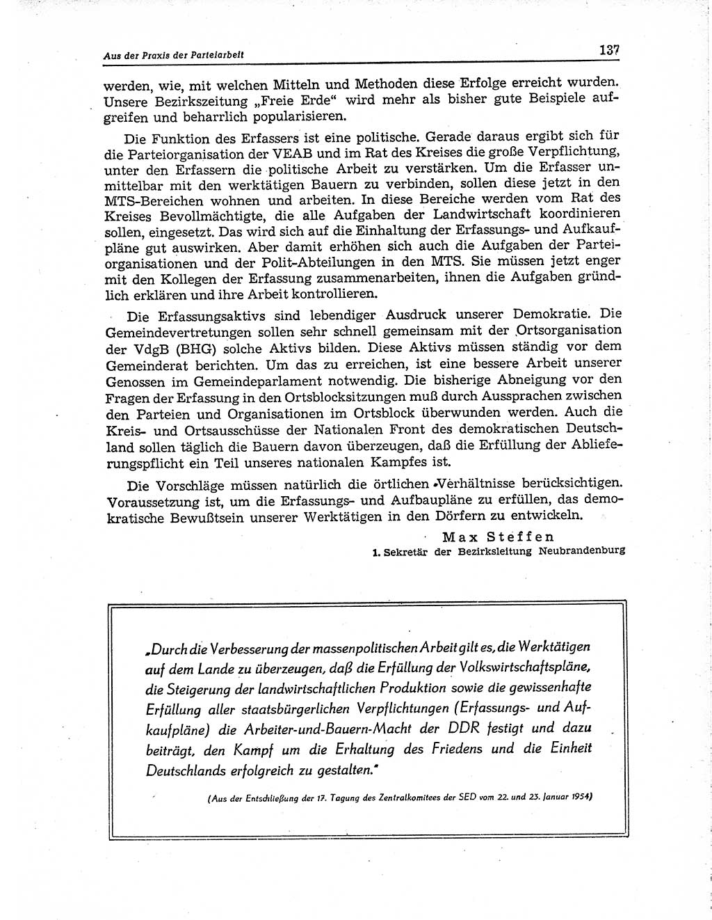 Neuer Weg (NW), Organ des Zentralkomitees (ZK) der SED (Sozialistische Einheitspartei Deutschlands) für Fragen des Parteiaufbaus und des Parteilebens, 10. Jahrgang [Deutsche Demokratische Republik (DDR)] 1955, Seite 137 (NW ZK SED DDR 1955, S. 137)