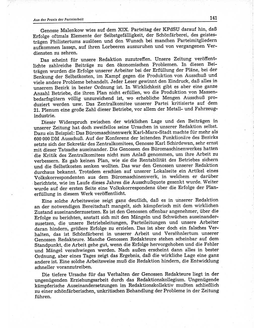 Neuer Weg (NW), Organ des Zentralkomitees (ZK) der SED (Sozialistische Einheitspartei Deutschlands) für Fragen des Parteiaufbaus und des Parteilebens, 10. Jahrgang [Deutsche Demokratische Republik (DDR)] 1955, Seite 141 (NW ZK SED DDR 1955, S. 141)