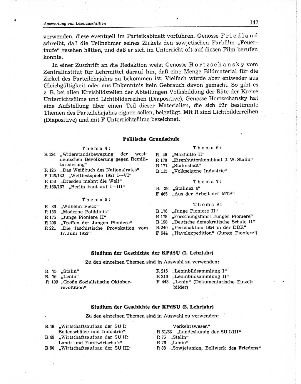 Neuer Weg (NW), Organ des Zentralkomitees (ZK) der SED (Sozialistische Einheitspartei Deutschlands) für Fragen des Parteiaufbaus und des Parteilebens, 10. Jahrgang [Deutsche Demokratische Republik (DDR)] 1955, Seite 147 (NW ZK SED DDR 1955, S. 147)