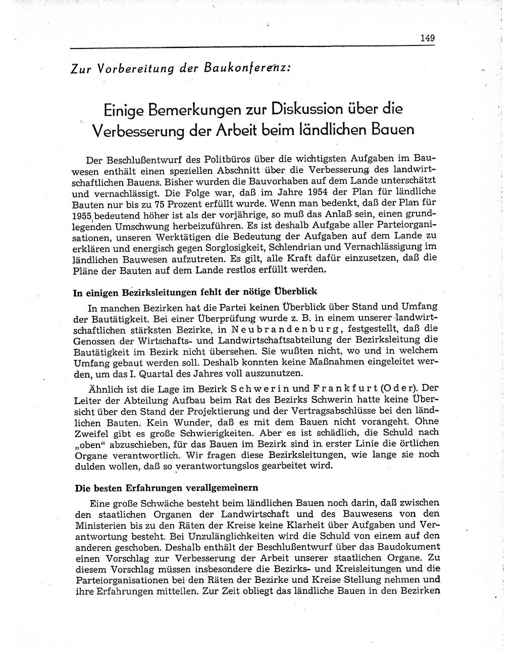 Neuer Weg (NW), Organ des Zentralkomitees (ZK) der SED (Sozialistische Einheitspartei Deutschlands) für Fragen des Parteiaufbaus und des Parteilebens, 10. Jahrgang [Deutsche Demokratische Republik (DDR)] 1955, Seite 149 (NW ZK SED DDR 1955, S. 149)