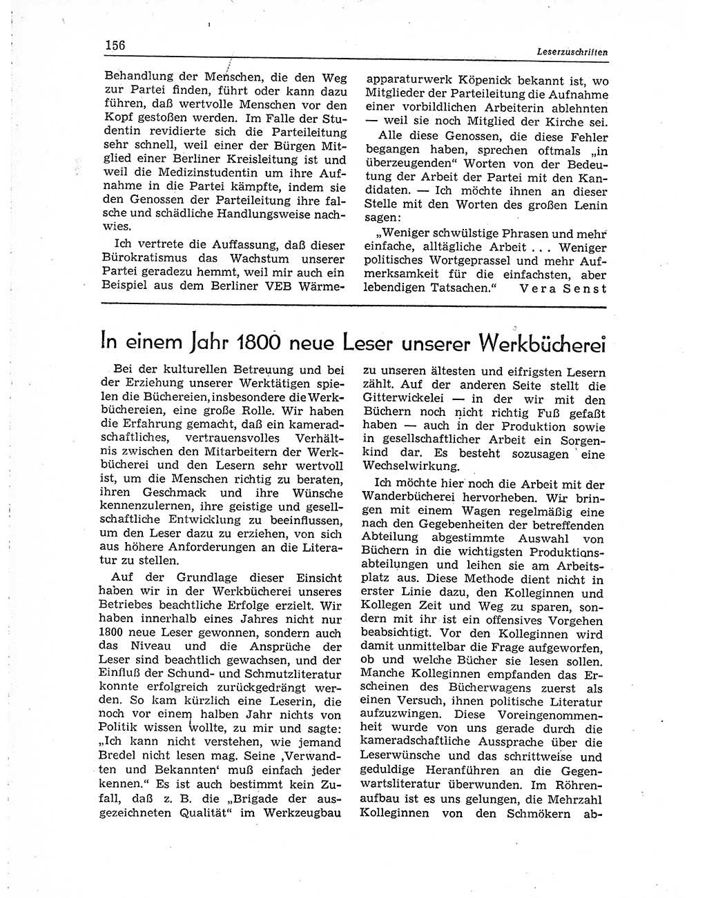 Neuer Weg (NW), Organ des Zentralkomitees (ZK) der SED (Sozialistische Einheitspartei Deutschlands) für Fragen des Parteiaufbaus und des Parteilebens, 10. Jahrgang [Deutsche Demokratische Republik (DDR)] 1955, Seite 156 (NW ZK SED DDR 1955, S. 156)