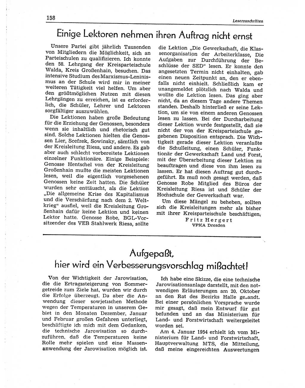 Neuer Weg (NW), Organ des Zentralkomitees (ZK) der SED (Sozialistische Einheitspartei Deutschlands) für Fragen des Parteiaufbaus und des Parteilebens, 10. Jahrgang [Deutsche Demokratische Republik (DDR)] 1955, Seite 158 (NW ZK SED DDR 1955, S. 158)