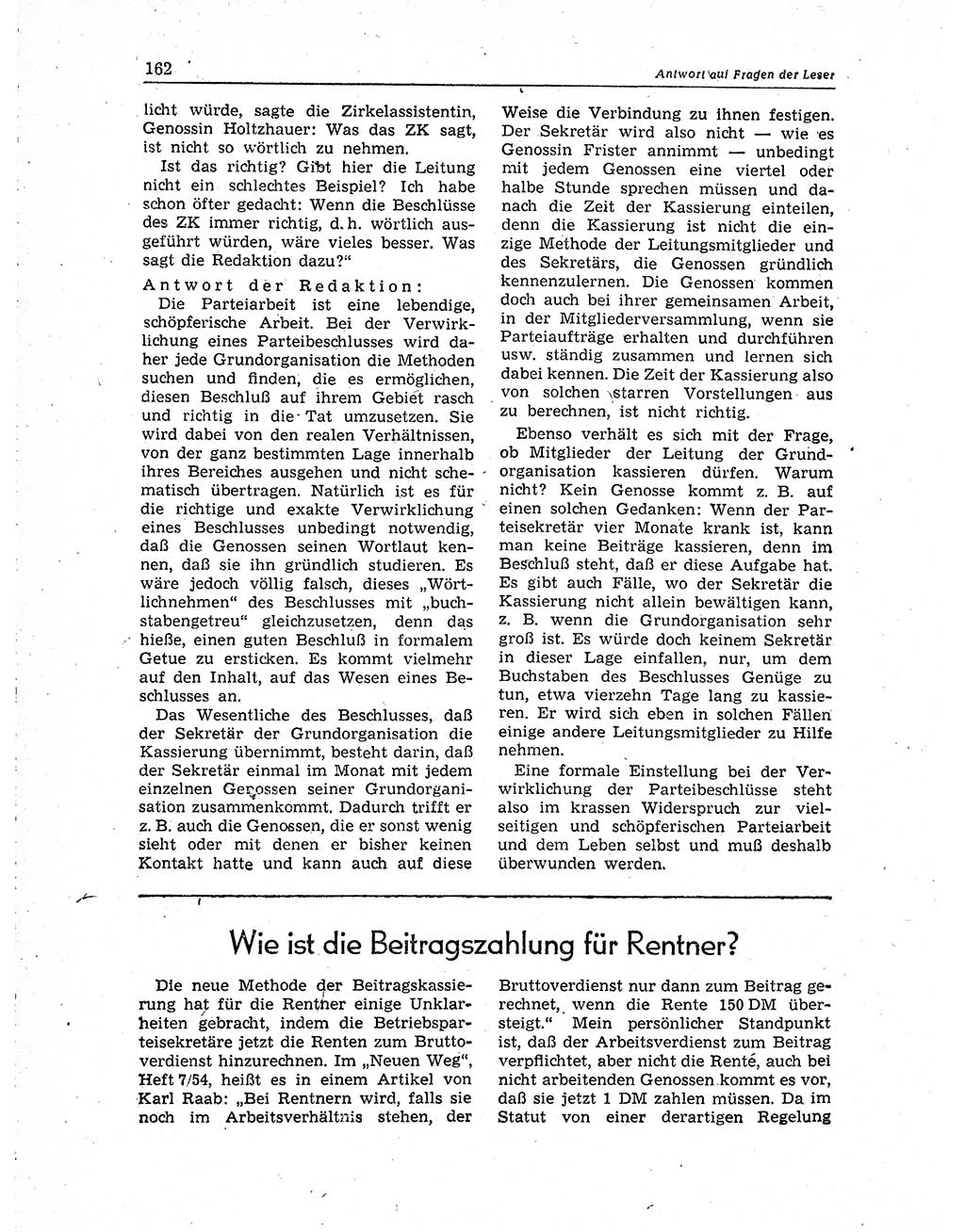 Neuer Weg (NW), Organ des Zentralkomitees (ZK) der SED (Sozialistische Einheitspartei Deutschlands) für Fragen des Parteiaufbaus und des Parteilebens, 10. Jahrgang [Deutsche Demokratische Republik (DDR)] 1955, Seite 162 (NW ZK SED DDR 1955, S. 162)