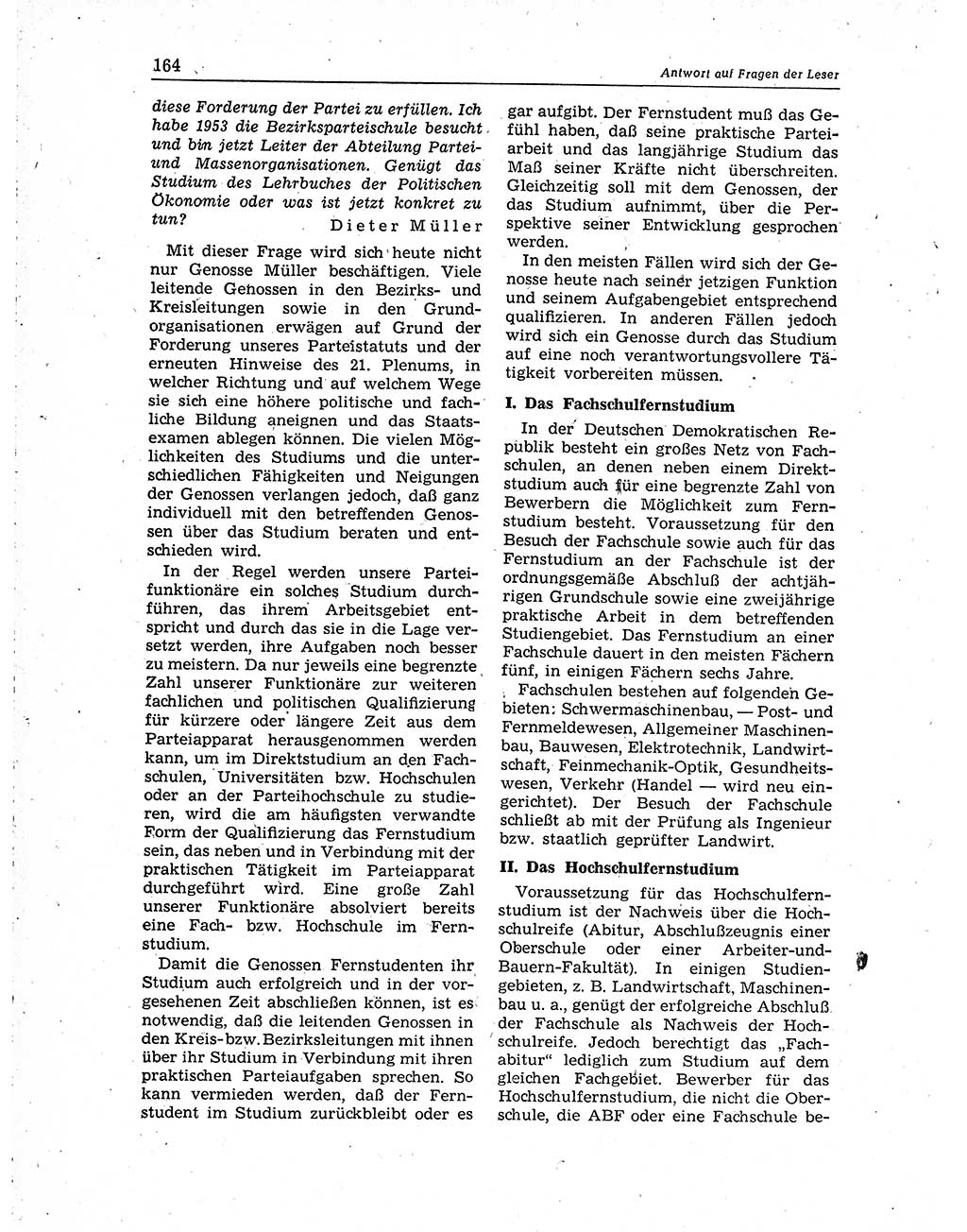 Neuer Weg (NW), Organ des Zentralkomitees (ZK) der SED (Sozialistische Einheitspartei Deutschlands) für Fragen des Parteiaufbaus und des Parteilebens, 10. Jahrgang [Deutsche Demokratische Republik (DDR)] 1955, Seite 164 (NW ZK SED DDR 1955, S. 164)