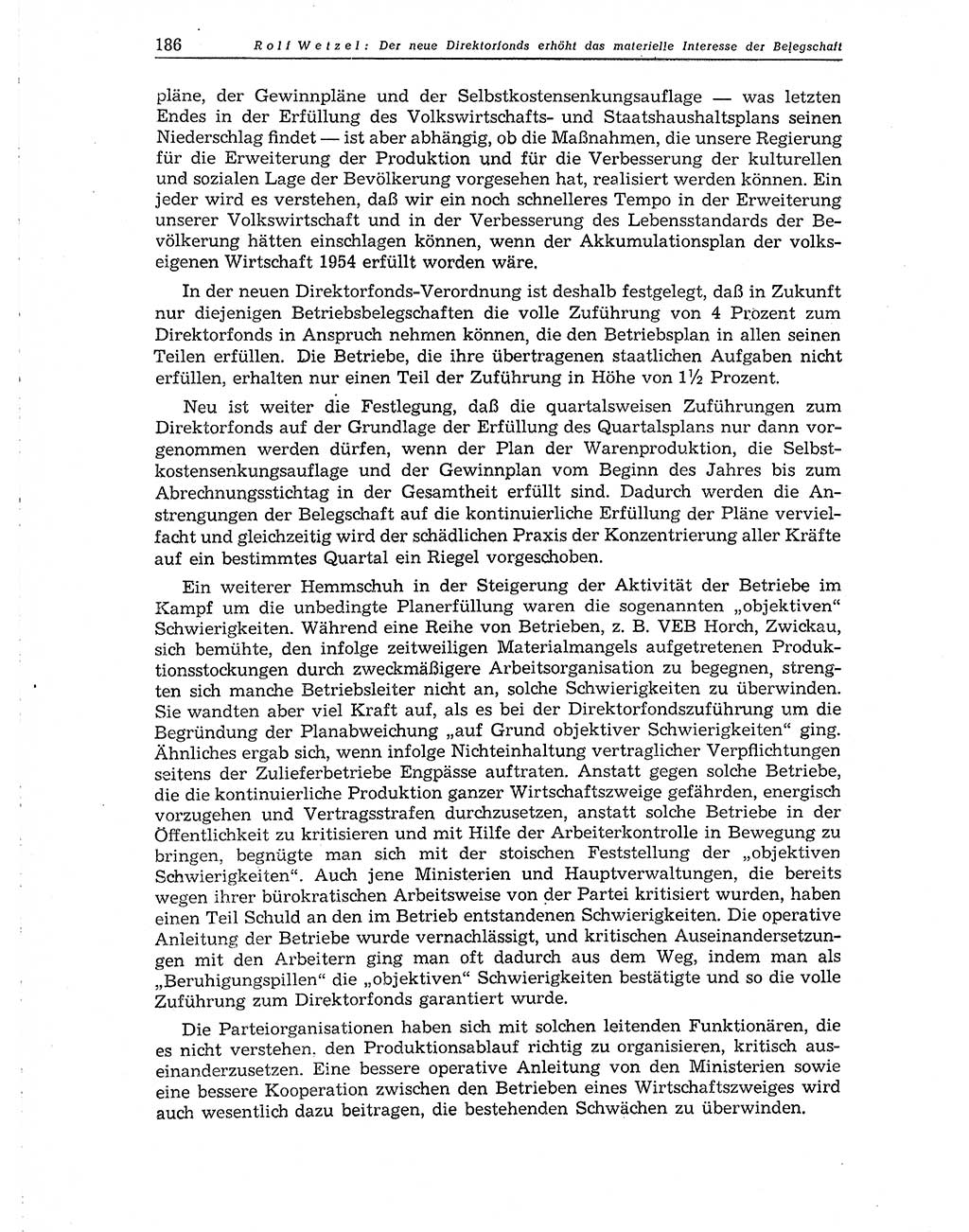 Neuer Weg (NW), Organ des Zentralkomitees (ZK) der SED (Sozialistische Einheitspartei Deutschlands) für Fragen des Parteiaufbaus und des Parteilebens, 10. Jahrgang [Deutsche Demokratische Republik (DDR)] 1955, Seite 186 (NW ZK SED DDR 1955, S. 186)