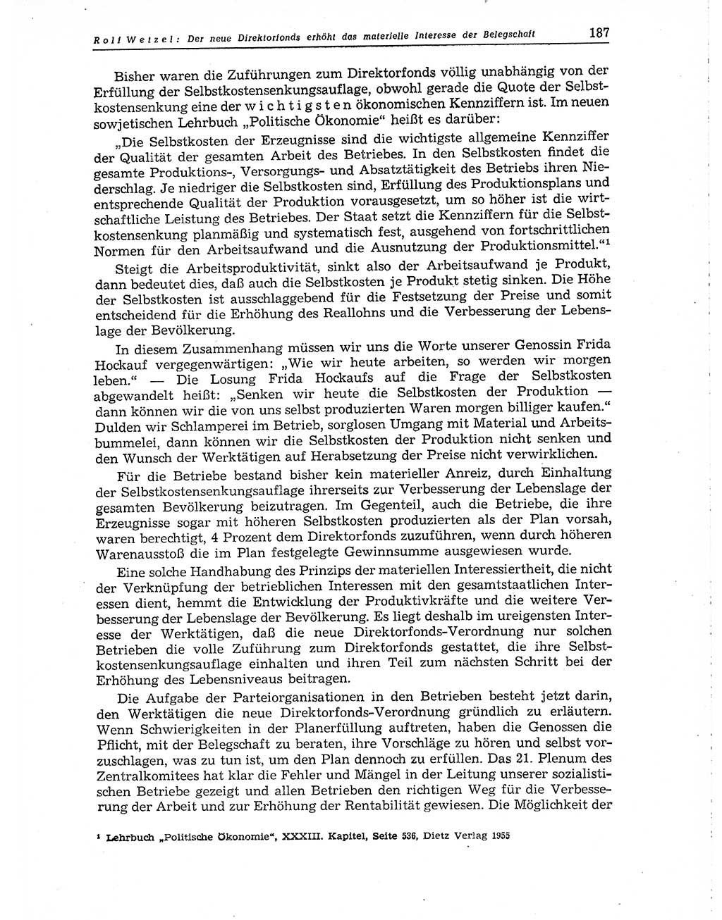 Neuer Weg (NW), Organ des Zentralkomitees (ZK) der SED (Sozialistische Einheitspartei Deutschlands) für Fragen des Parteiaufbaus und des Parteilebens, 10. Jahrgang [Deutsche Demokratische Republik (DDR)] 1955, Seite 187 (NW ZK SED DDR 1955, S. 187)