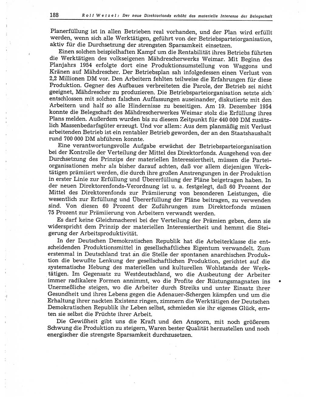 Neuer Weg (NW), Organ des Zentralkomitees (ZK) der SED (Sozialistische Einheitspartei Deutschlands) für Fragen des Parteiaufbaus und des Parteilebens, 10. Jahrgang [Deutsche Demokratische Republik (DDR)] 1955, Seite 188 (NW ZK SED DDR 1955, S. 188)