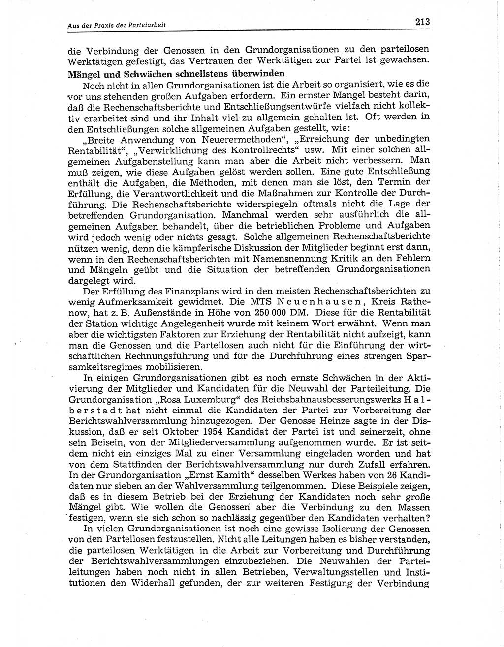 Neuer Weg (NW), Organ des Zentralkomitees (ZK) der SED (Sozialistische Einheitspartei Deutschlands) für Fragen des Parteiaufbaus und des Parteilebens, 10. Jahrgang [Deutsche Demokratische Republik (DDR)] 1955, Seite 213 (NW ZK SED DDR 1955, S. 213)