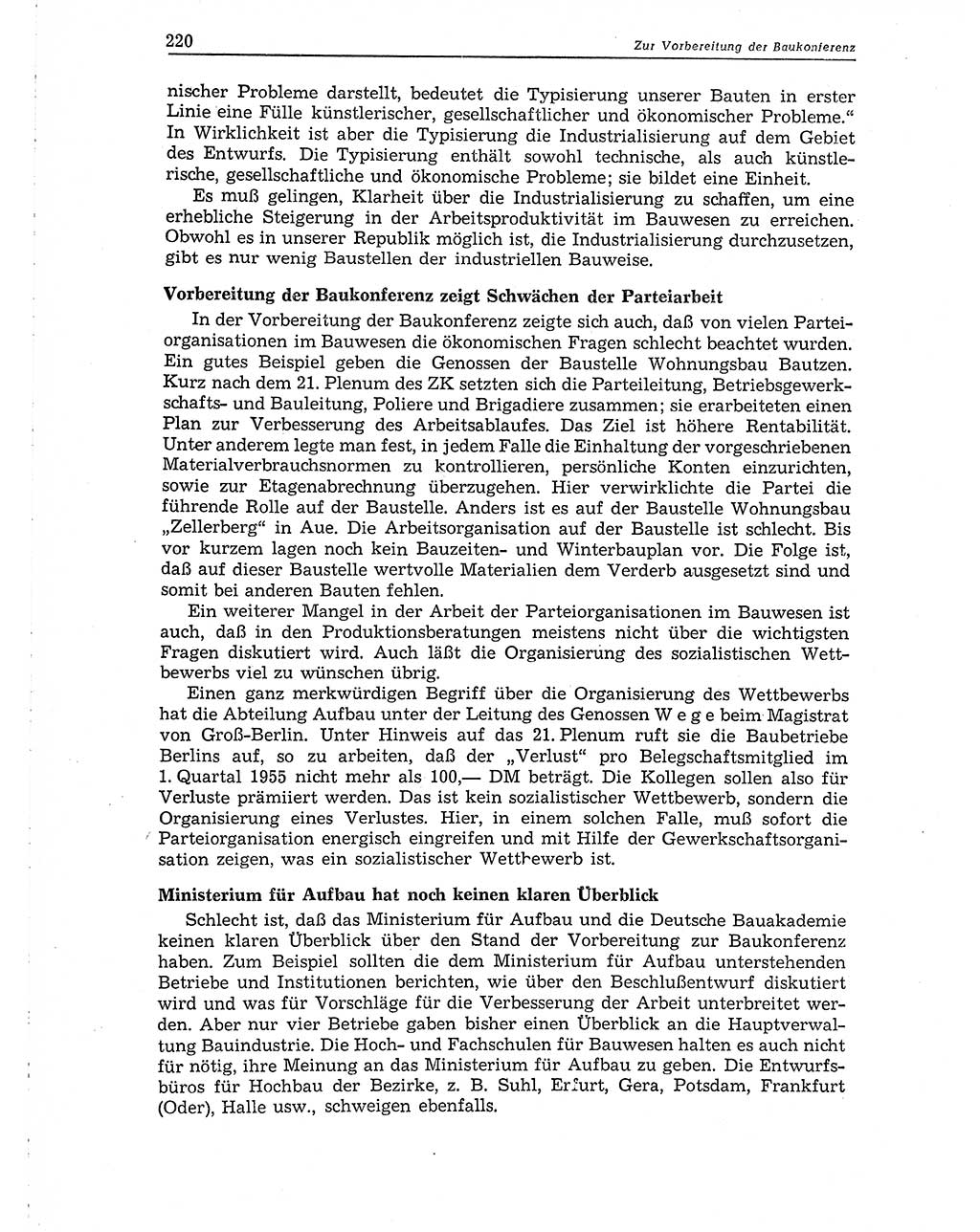 Neuer Weg (NW), Organ des Zentralkomitees (ZK) der SED (Sozialistische Einheitspartei Deutschlands) für Fragen des Parteiaufbaus und des Parteilebens, 10. Jahrgang [Deutsche Demokratische Republik (DDR)] 1955, Seite 220 (NW ZK SED DDR 1955, S. 220)