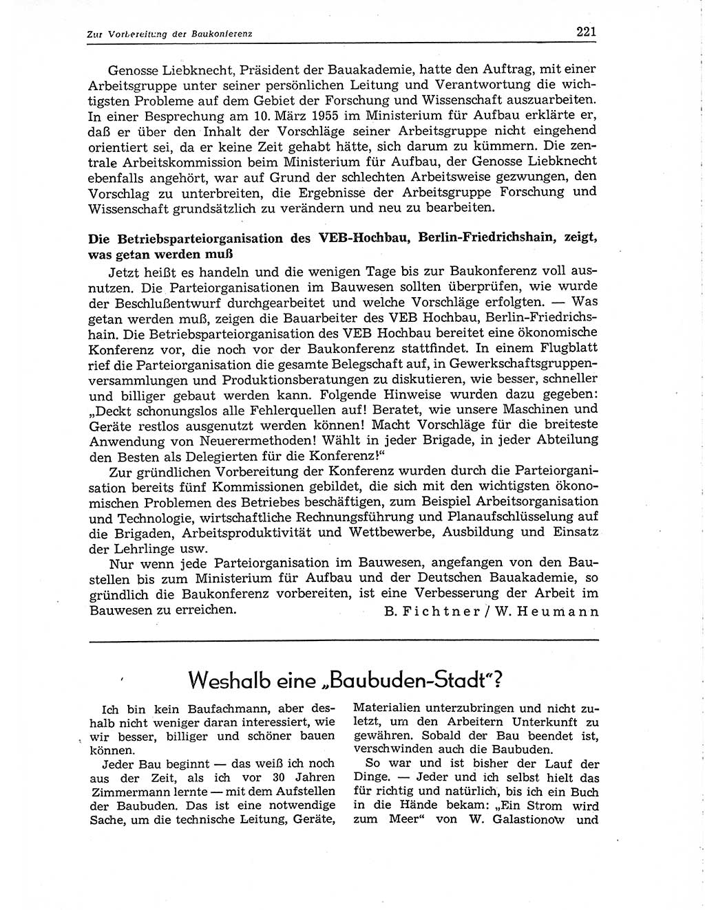 Neuer Weg (NW), Organ des Zentralkomitees (ZK) der SED (Sozialistische Einheitspartei Deutschlands) für Fragen des Parteiaufbaus und des Parteilebens, 10. Jahrgang [Deutsche Demokratische Republik (DDR)] 1955, Seite 221 (NW ZK SED DDR 1955, S. 221)