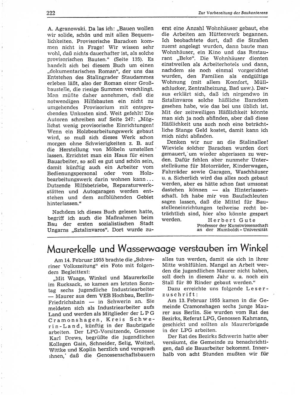 Neuer Weg (NW), Organ des Zentralkomitees (ZK) der SED (Sozialistische Einheitspartei Deutschlands) für Fragen des Parteiaufbaus und des Parteilebens, 10. Jahrgang [Deutsche Demokratische Republik (DDR)] 1955, Seite 222 (NW ZK SED DDR 1955, S. 222)