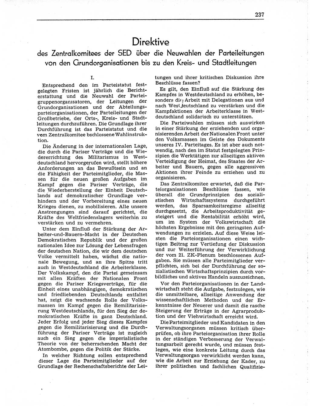 Neuer Weg (NW), Organ des Zentralkomitees (ZK) der SED (Sozialistische Einheitspartei Deutschlands) fÃ¼r Fragen des Parteiaufbaus und des Parteilebens, 10. Jahrgang [Deutsche Demokratische Republik (DDR)] 1955, Seite 237 (NW ZK SED DDR 1955, S. 237)