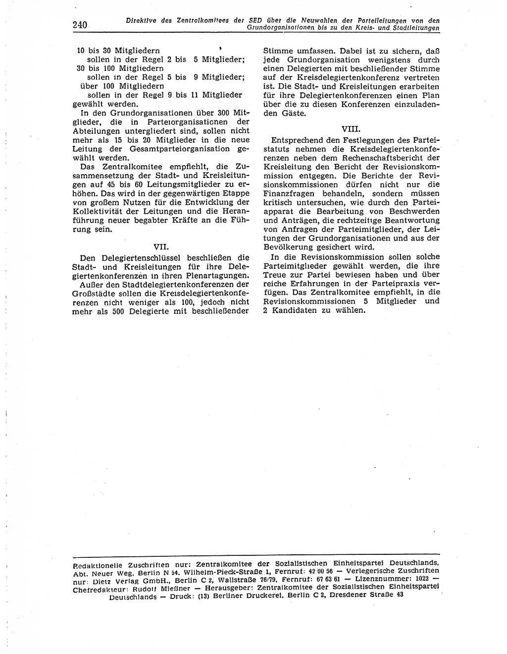 Neuer Weg (NW), Organ des Zentralkomitees (ZK) der SED (Sozialistische Einheitspartei Deutschlands) für Fragen des Parteiaufbaus und des Parteilebens, 10. Jahrgang [Deutsche Demokratische Republik (DDR)] 1955, Seite 240 (NW ZK SED DDR 1955, S. 240)