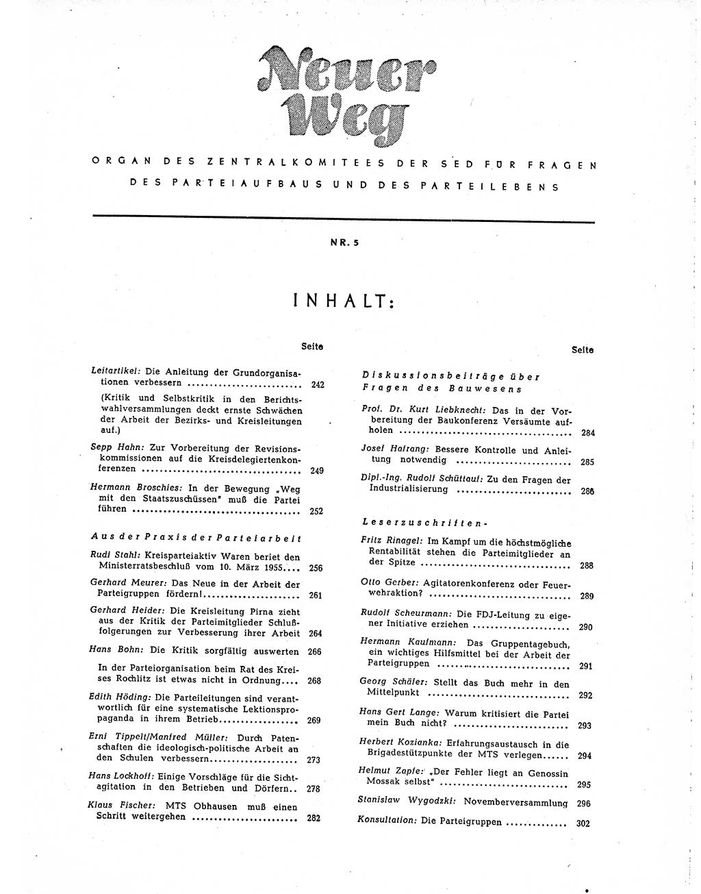 Neuer Weg (NW), Organ des Zentralkomitees (ZK) der SED (Sozialistische Einheitspartei Deutschlands) für Fragen des Parteiaufbaus und des Parteilebens, 10. Jahrgang [Deutsche Demokratische Republik (DDR)] 1955, Seite 241 (NW ZK SED DDR 1955, S. 241)