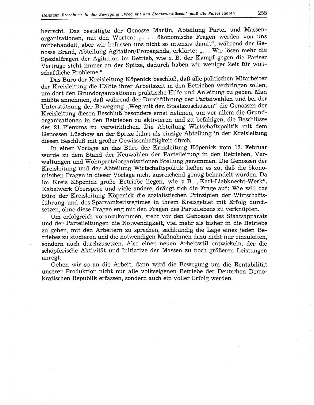 Neuer Weg (NW), Organ des Zentralkomitees (ZK) der SED (Sozialistische Einheitspartei Deutschlands) für Fragen des Parteiaufbaus und des Parteilebens, 10. Jahrgang [Deutsche Demokratische Republik (DDR)] 1955, Seite 255 (NW ZK SED DDR 1955, S. 255)