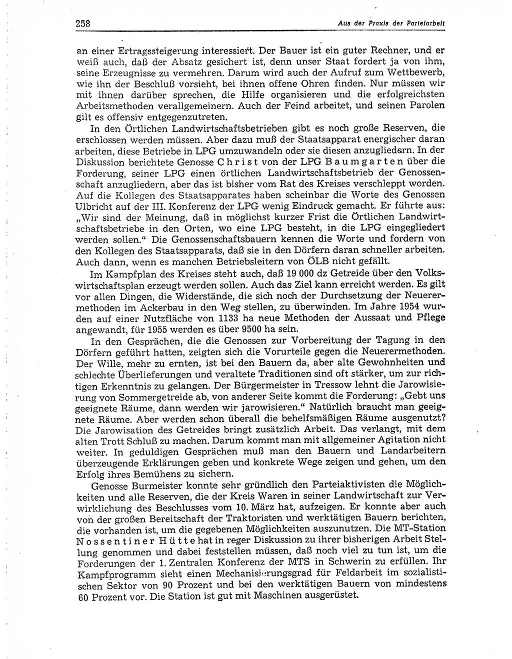 Neuer Weg (NW), Organ des Zentralkomitees (ZK) der SED (Sozialistische Einheitspartei Deutschlands) für Fragen des Parteiaufbaus und des Parteilebens, 10. Jahrgang [Deutsche Demokratische Republik (DDR)] 1955, Seite 258 (NW ZK SED DDR 1955, S. 258)