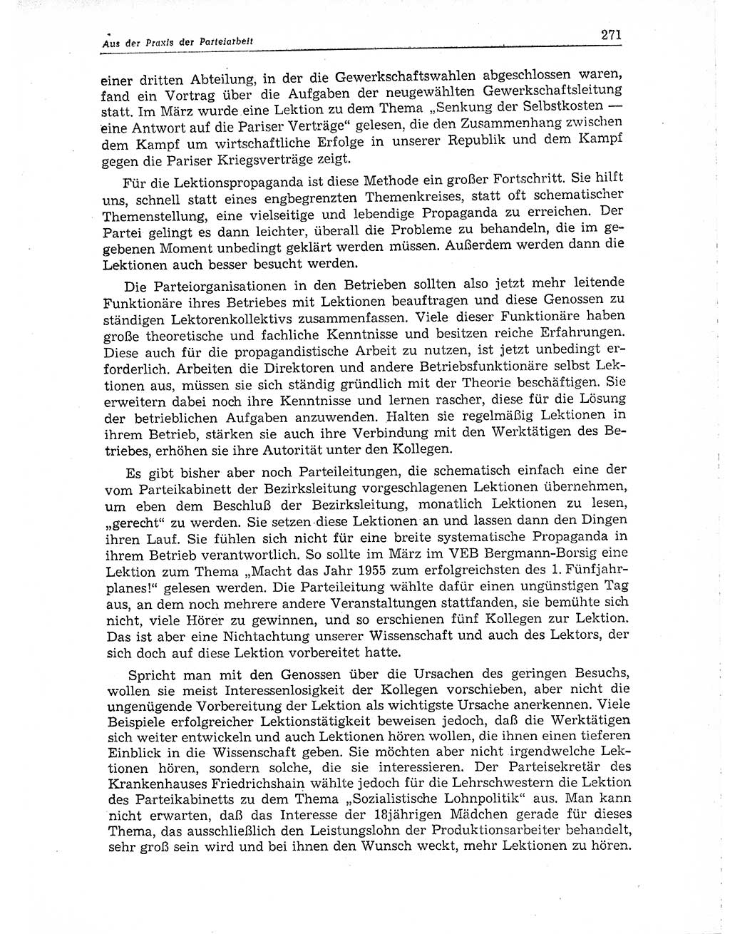 Neuer Weg (NW), Organ des Zentralkomitees (ZK) der SED (Sozialistische Einheitspartei Deutschlands) für Fragen des Parteiaufbaus und des Parteilebens, 10. Jahrgang [Deutsche Demokratische Republik (DDR)] 1955, Seite 271 (NW ZK SED DDR 1955, S. 271)